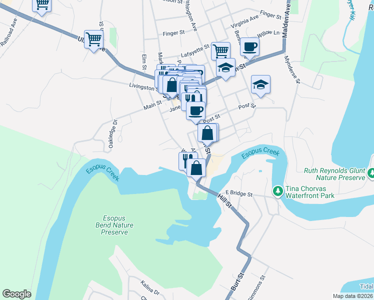 map of restaurants, bars, coffee shops, grocery stores, and more near 109 Sycamore Drive in Saugerties