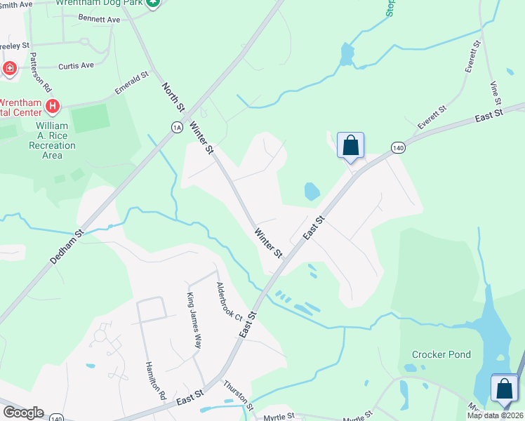 map of restaurants, bars, coffee shops, grocery stores, and more near 72 Winter Street in Wrentham