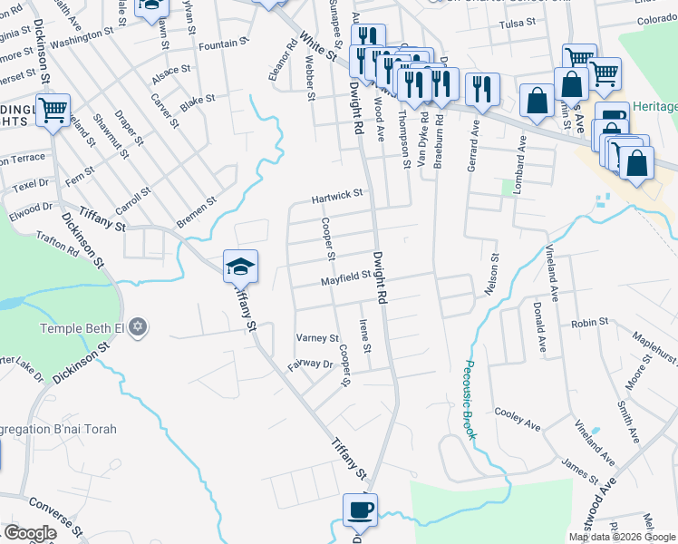 map of restaurants, bars, coffee shops, grocery stores, and more near 34 Fenimore Boulevard in Springfield