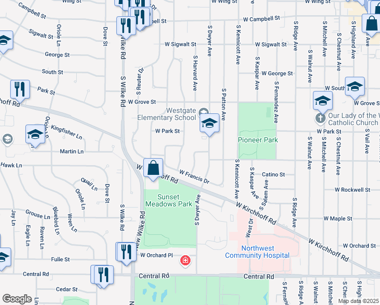 map of restaurants, bars, coffee shops, grocery stores, and more near 519 South Princeton Avenue in Arlington Heights