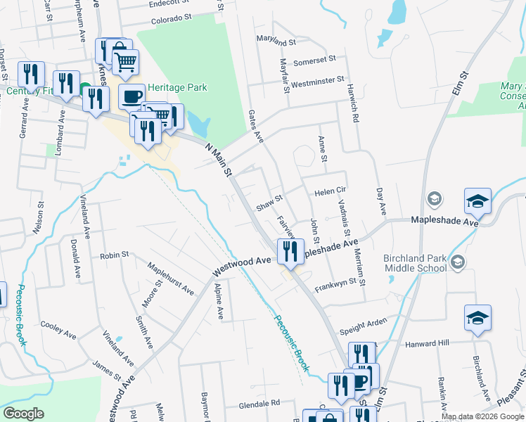 map of restaurants, bars, coffee shops, grocery stores, and more near 49 Fairview Street in East Longmeadow