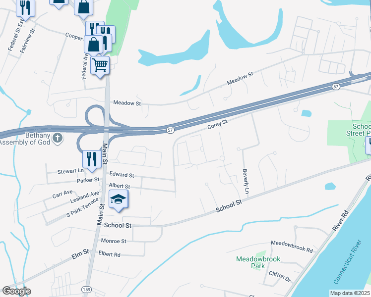 map of restaurants, bars, coffee shops, grocery stores, and more near 113 Corey Colonial in Agawam
