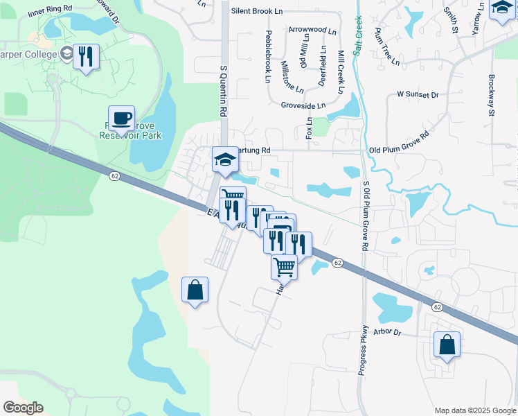 map of restaurants, bars, coffee shops, grocery stores, and more near 680 East Algonquin Road in Schaumburg