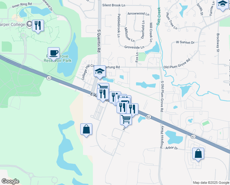 map of restaurants, bars, coffee shops, grocery stores, and more near 680 East Algonquin Road in Schaumburg
