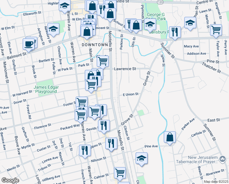 map of restaurants, bars, coffee shops, grocery stores, and more near 568 Montello Street in Brockton