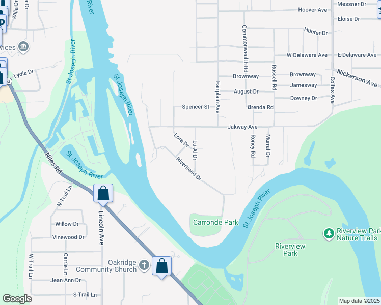 map of restaurants, bars, coffee shops, grocery stores, and more near 2605 Lu-Al Drive in Benton Harbor