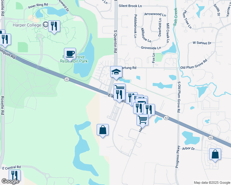 map of restaurants, bars, coffee shops, grocery stores, and more near 650 East Algonquin Road in Schaumburg