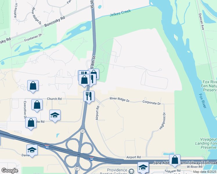 map of restaurants, bars, coffee shops, grocery stores, and more near 2185 Marriott Drive in West Dundee