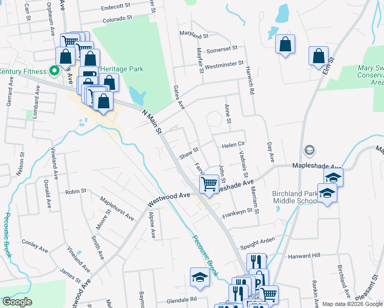 map of restaurants, bars, coffee shops, grocery stores, and more near 49 Fairview Street in East Longmeadow