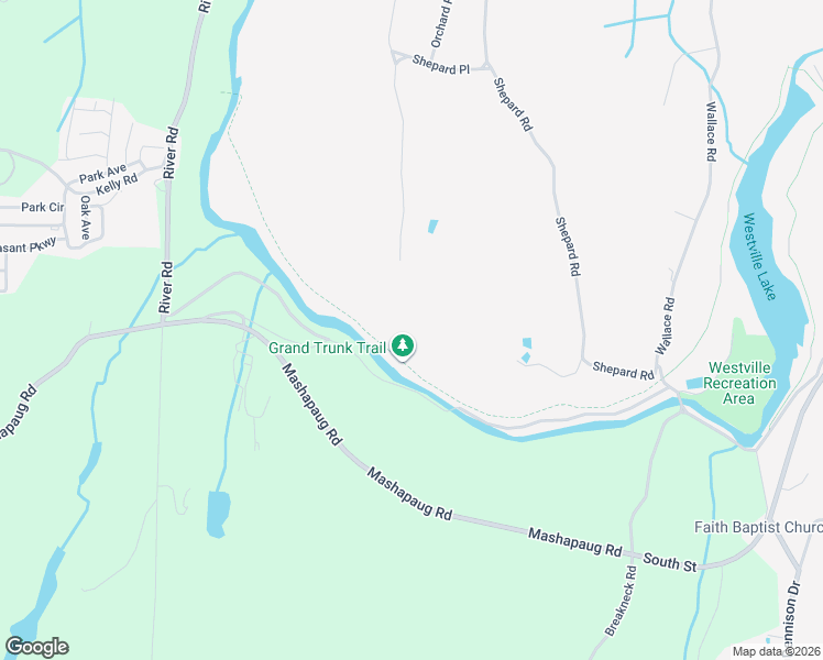 map of restaurants, bars, coffee shops, grocery stores, and more near Grand Trunk Trail in Sturbridge