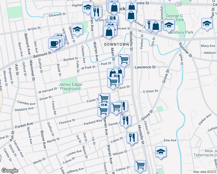 map of restaurants, bars, coffee shops, grocery stores, and more near 26 Dover Street in Brockton