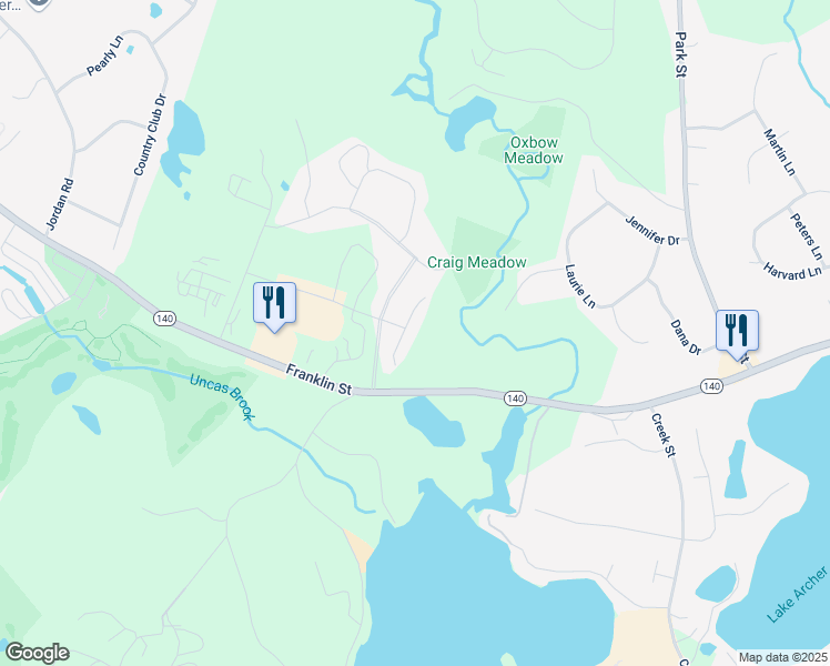 map of restaurants, bars, coffee shops, grocery stores, and more near 800 Franklin Street in Wrentham
