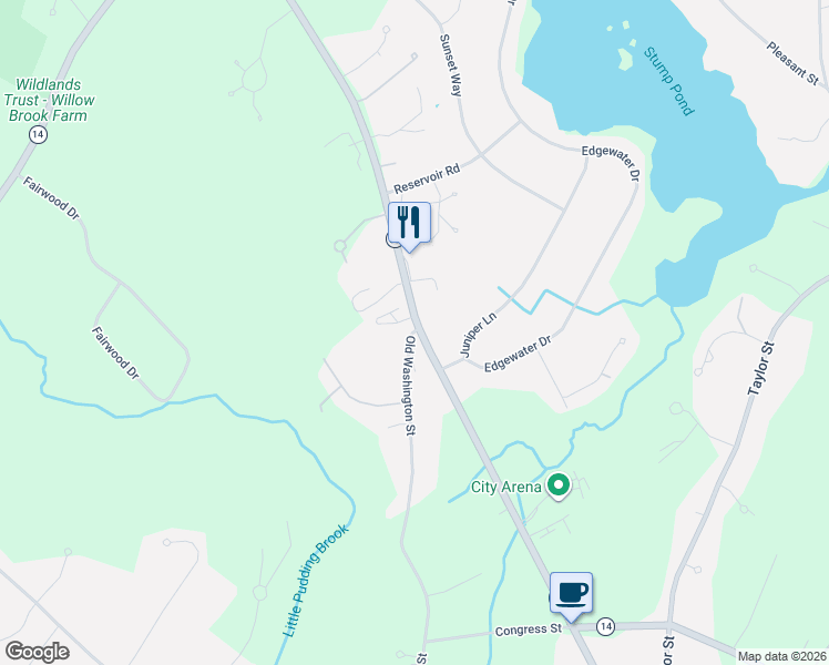 map of restaurants, bars, coffee shops, grocery stores, and more near 593 Washington Street in Pembroke