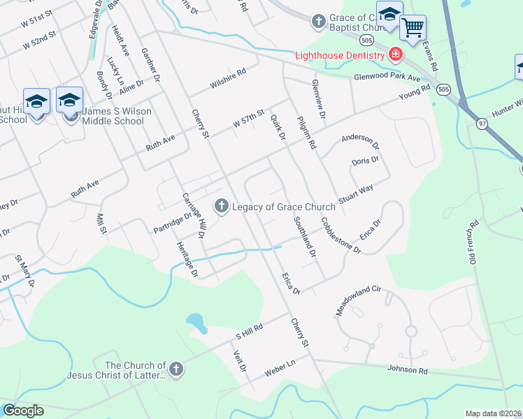 map of restaurants, bars, coffee shops, grocery stores, and more near 5915 Courtland Drive in Erie