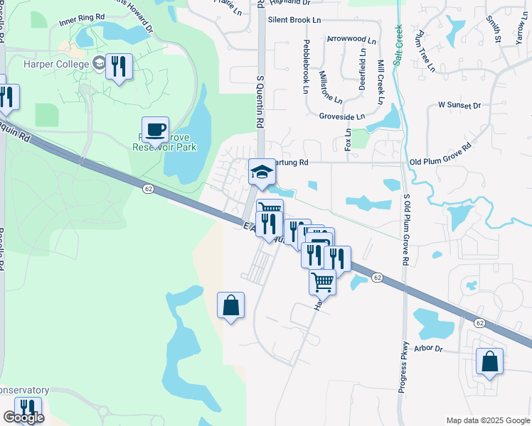 map of restaurants, bars, coffee shops, grocery stores, and more near 650 East Algonquin Road in Schaumburg