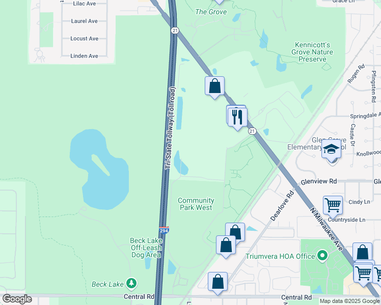 map of restaurants, bars, coffee shops, grocery stores, and more near 1000 Milwaukee Avenue in Glenview