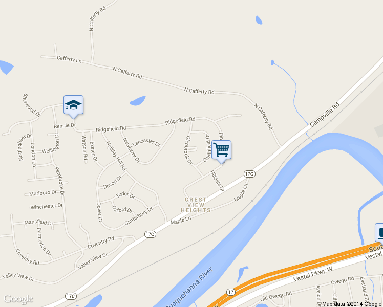 map of restaurants, bars, coffee shops, grocery stores, and more near 202 Glenbrook Court in Endicott