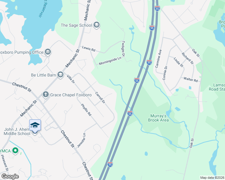 map of restaurants, bars, coffee shops, grocery stores, and more near 19 Carter Road in Foxborough