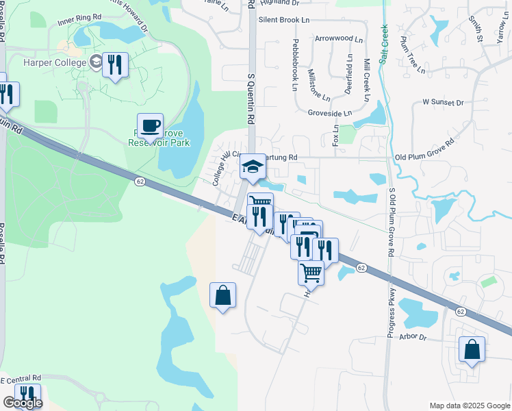 map of restaurants, bars, coffee shops, grocery stores, and more near 650 East Algonquin Road in Schaumburg