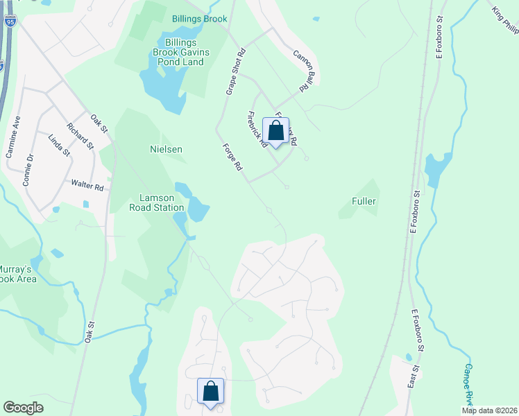 map of restaurants, bars, coffee shops, grocery stores, and more near 55 Forge Road in Sharon