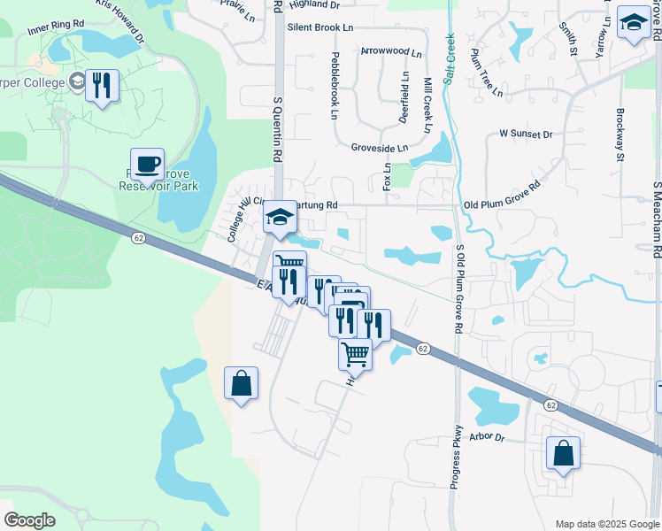 map of restaurants, bars, coffee shops, grocery stores, and more near 670 East Algonquin Road in Schaumburg