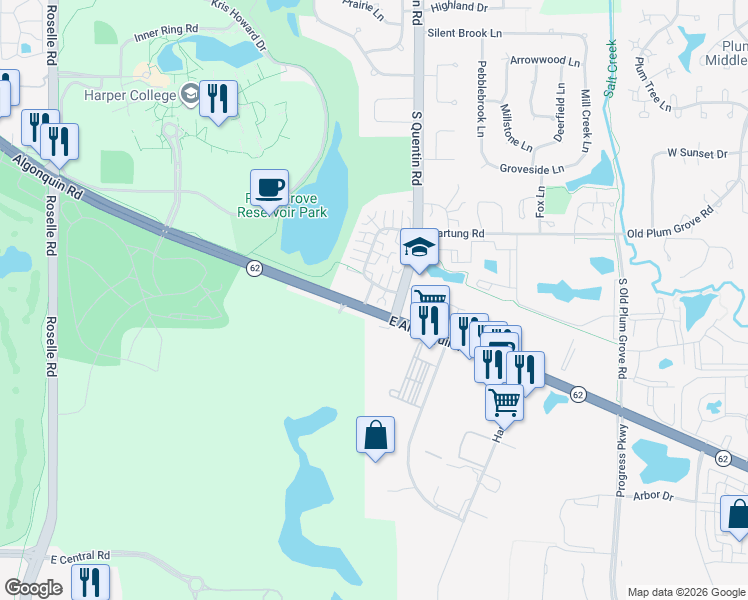map of restaurants, bars, coffee shops, grocery stores, and more near in Schaumburg