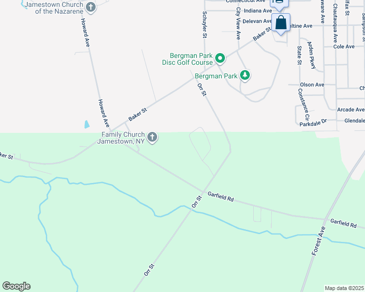 map of restaurants, bars, coffee shops, grocery stores, and more near 1741 Parkmeadow Drive in Jamestown