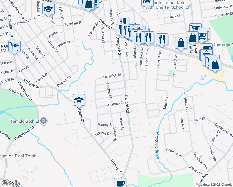 map of restaurants, bars, coffee shops, grocery stores, and more near 34 Fenimore Boulevard in Springfield