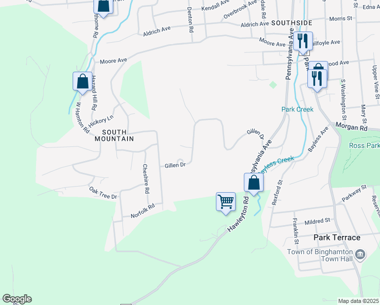 map of restaurants, bars, coffee shops, grocery stores, and more near 1 Moran Court in Binghamton