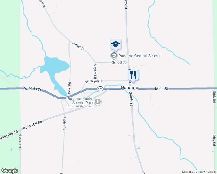 map of restaurants, bars, coffee shops, grocery stores, and more near 32 West Main Street in Panama