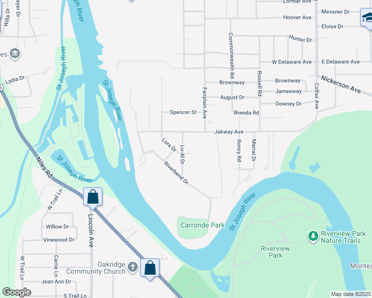 map of restaurants, bars, coffee shops, grocery stores, and more near 2605 Lu-Al Drive in Benton Harbor