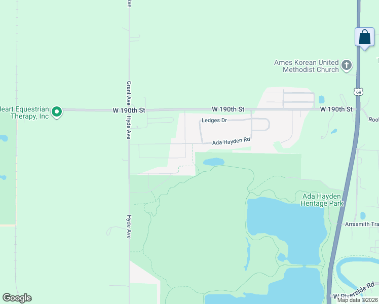 map of restaurants, bars, coffee shops, grocery stores, and more near 1716 Ada Hayden Road in Ames