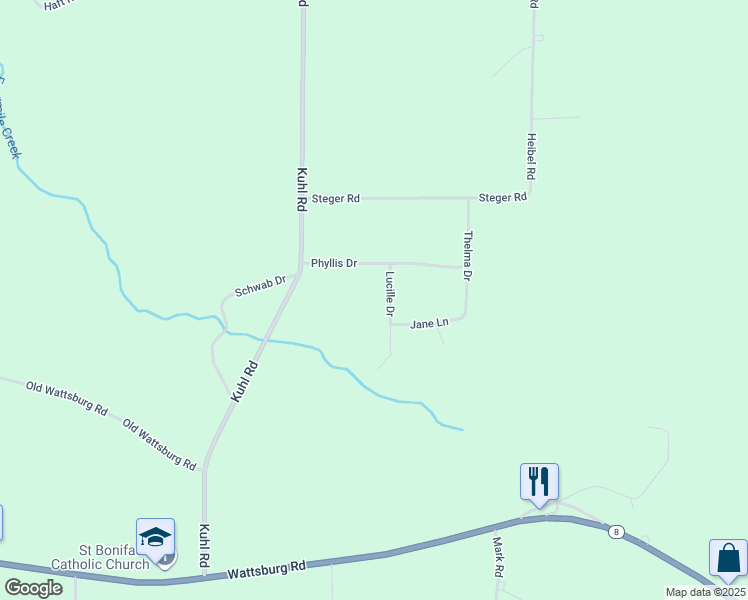 map of restaurants, bars, coffee shops, grocery stores, and more near 9356 Lucille Drive in Erie