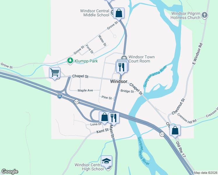 map of restaurants, bars, coffee shops, grocery stores, and more near 74 Chapel St in Windsor