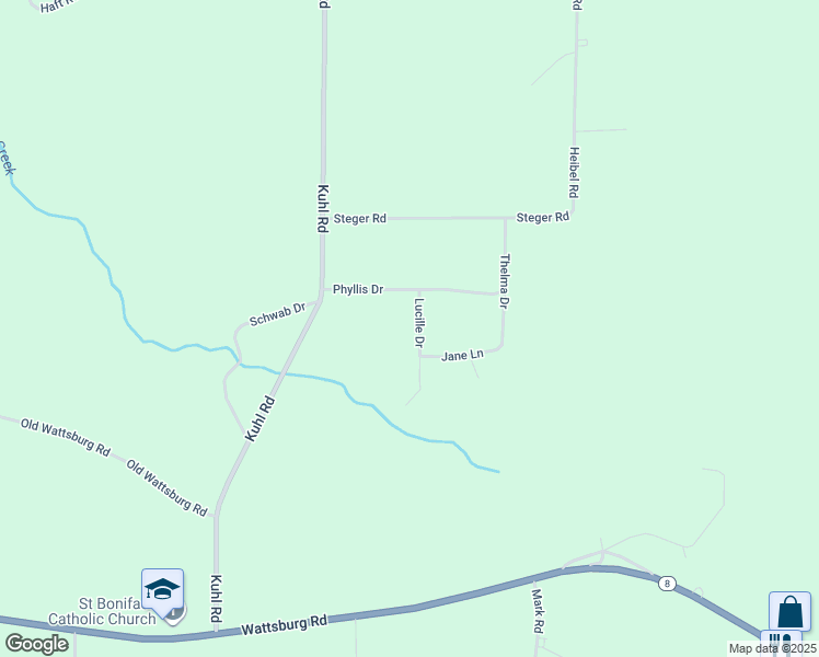 map of restaurants, bars, coffee shops, grocery stores, and more near 9356 Lucille Drive in Erie