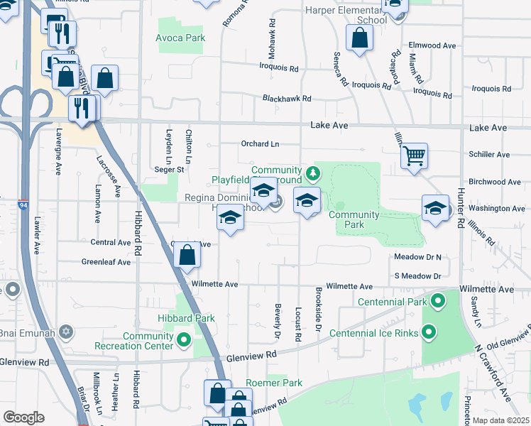 map of restaurants, bars, coffee shops, grocery stores, and more near 701 Locust Road in Wilmette