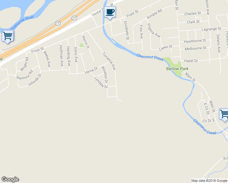 map of restaurants, bars, coffee shops, grocery stores, and more near 608 Torrance Avenue in Vestal