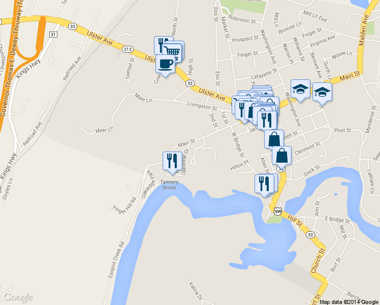 map of restaurants, bars, coffee shops, grocery stores, and more near 10 Washburn Terrace in Saugerties