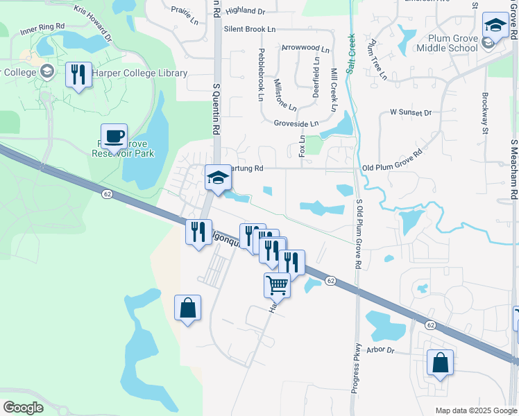 map of restaurants, bars, coffee shops, grocery stores, and more near Palatine Trail in Schaumburg