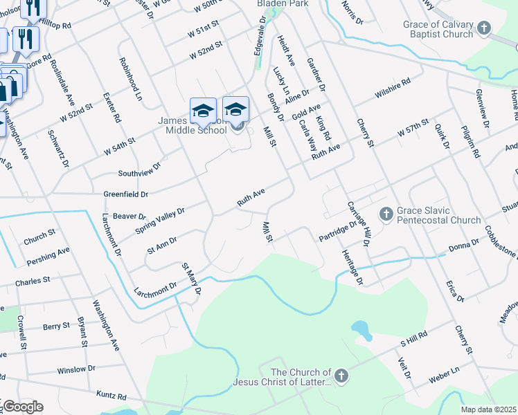map of restaurants, bars, coffee shops, grocery stores, and more near 913 Tory Dr in Erie