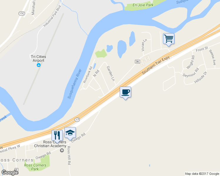 map of restaurants, bars, coffee shops, grocery stores, and more near 1952 Castle Gardens Road in Vestal