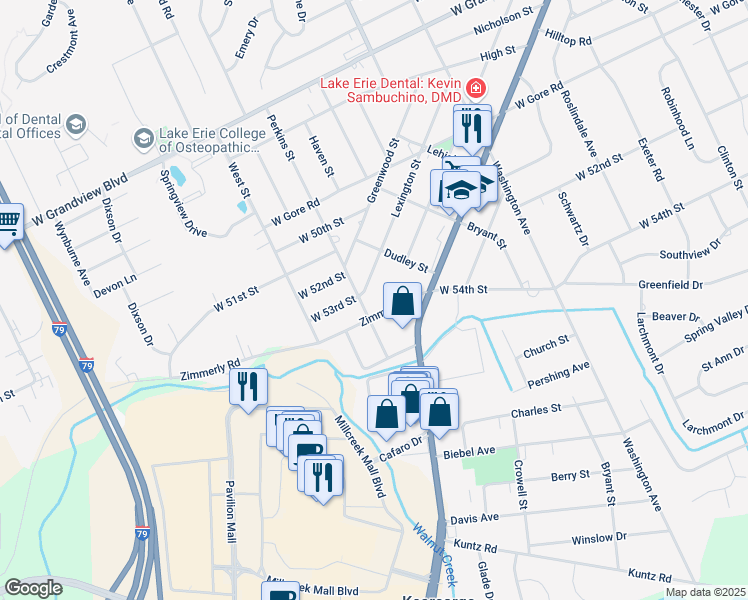 map of restaurants, bars, coffee shops, grocery stores, and more near 1767 Zimmerly Road in Erie
