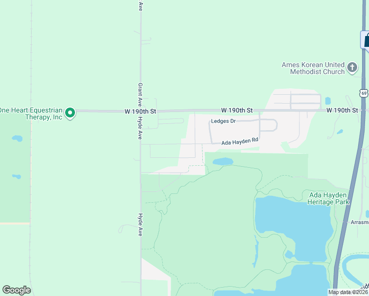 map of restaurants, bars, coffee shops, grocery stores, and more near 2223 Leopold Drive in Ames