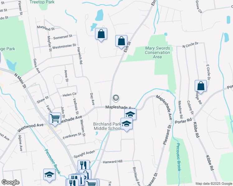 map of restaurants, bars, coffee shops, grocery stores, and more near 144 Mapleshade Avenue in East Longmeadow