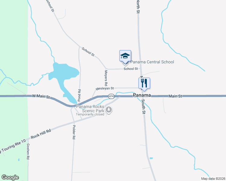 map of restaurants, bars, coffee shops, grocery stores, and more near 32 West Main Street in Panama