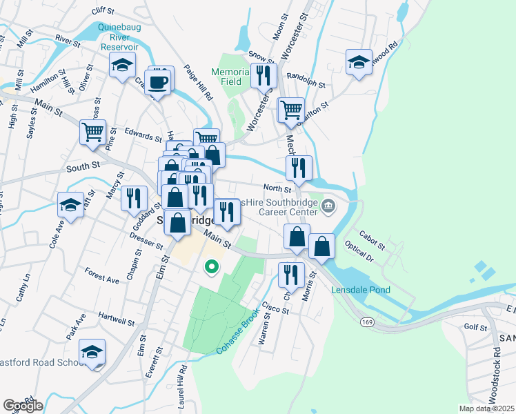 map of restaurants, bars, coffee shops, grocery stores, and more near 34 Benefit Street in Southbridge