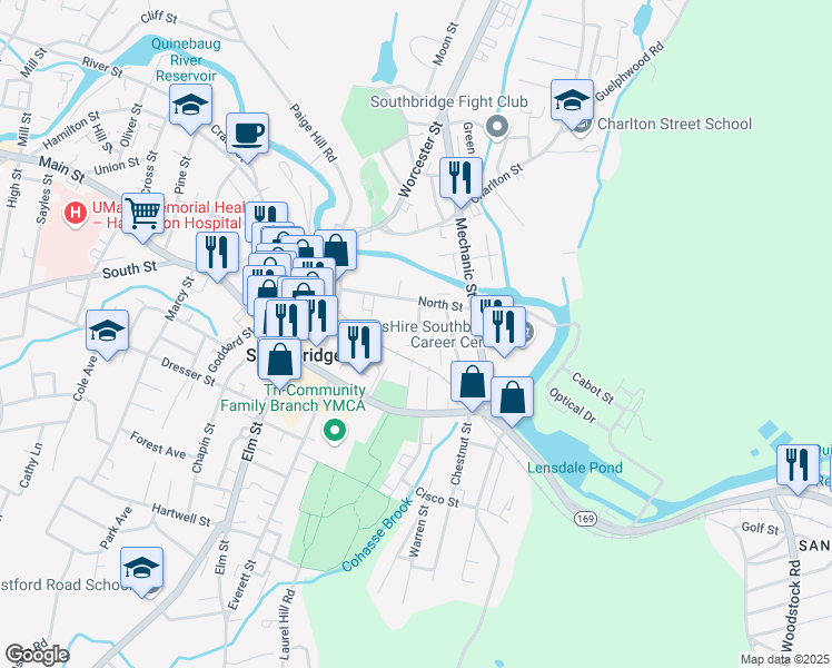map of restaurants, bars, coffee shops, grocery stores, and more near 34 Benefit Street in Southbridge