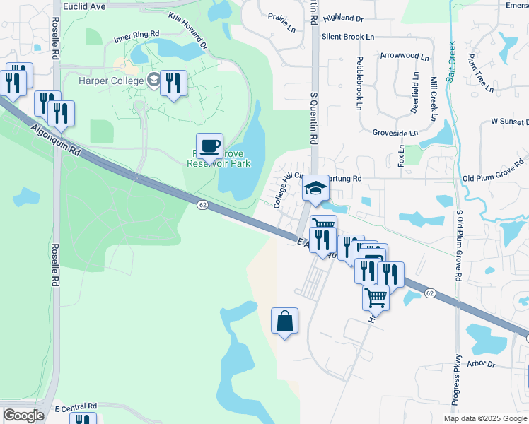 map of restaurants, bars, coffee shops, grocery stores, and more near 522 East Algonquin Road in Schaumburg