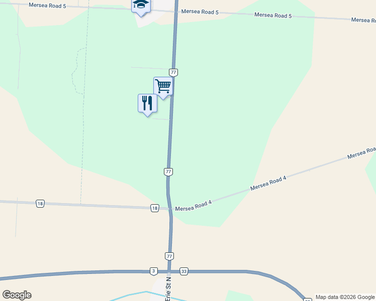 map of restaurants, bars, coffee shops, grocery stores, and more near 426 Ontario 77 in Leamington