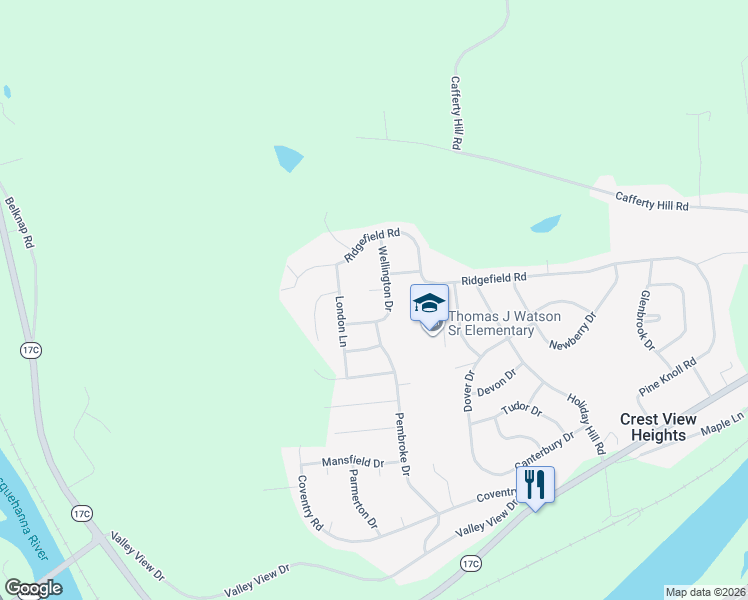 map of restaurants, bars, coffee shops, grocery stores, and more near 4 Wellington Court in Endicott